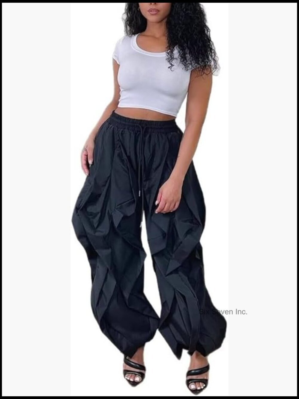 Baggy Ruffle Wide Leg Pants Trendy Y2k Drawstring Cargo Joggers with Pockets